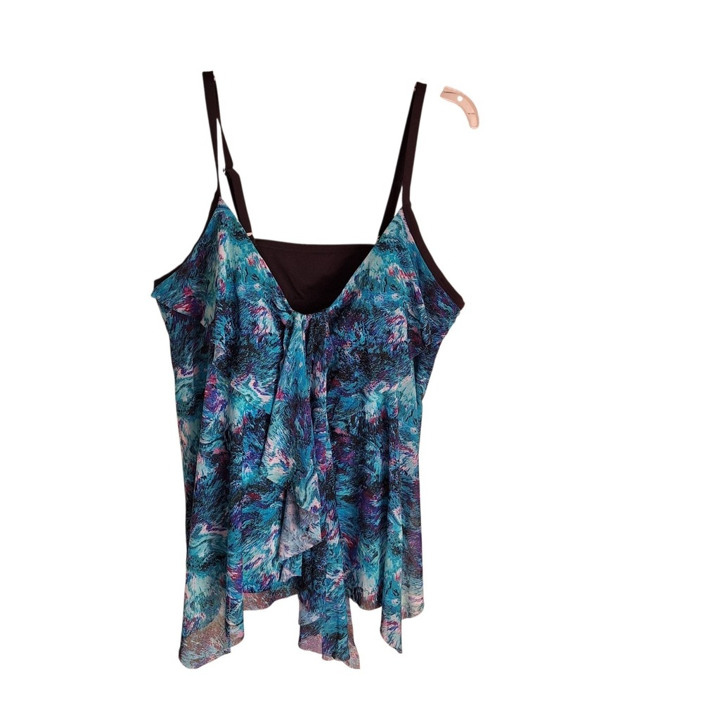 Mazu Swim Blue Sheer Print Tankini Womens 24W Padded Bust Adjustable Straps Knit